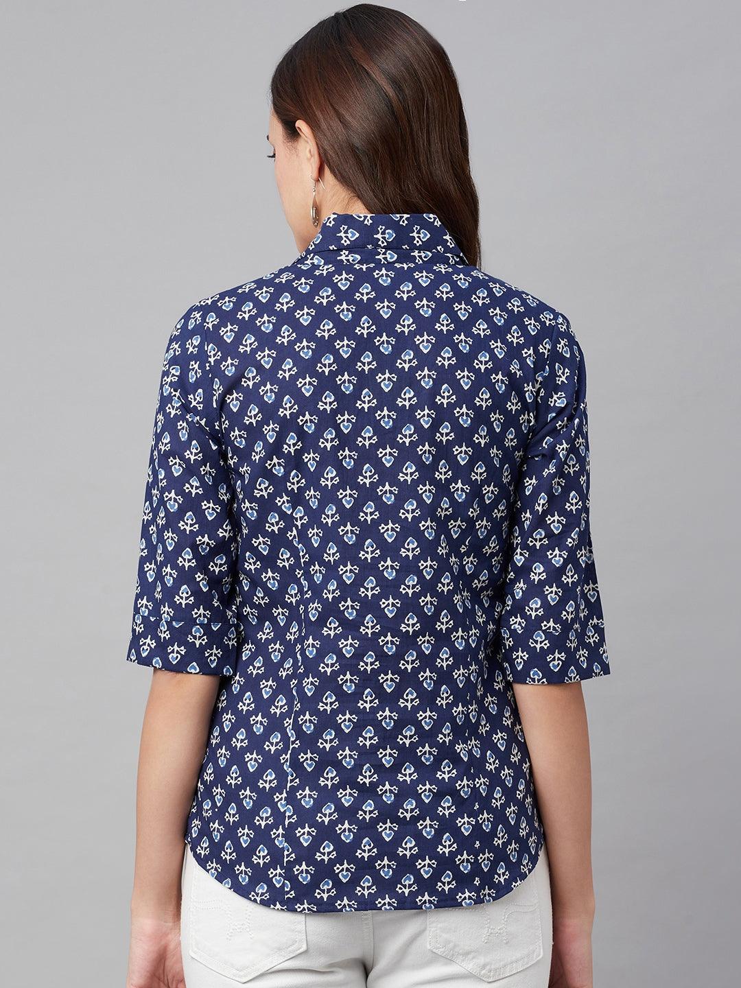 Eshani indigo Block Printed Casual Women Shirts - Eshani world