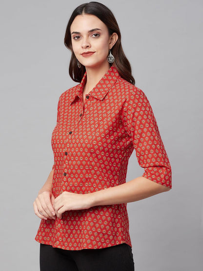 Eshani Red Block Printed Casual Women Shirts - Eshani world