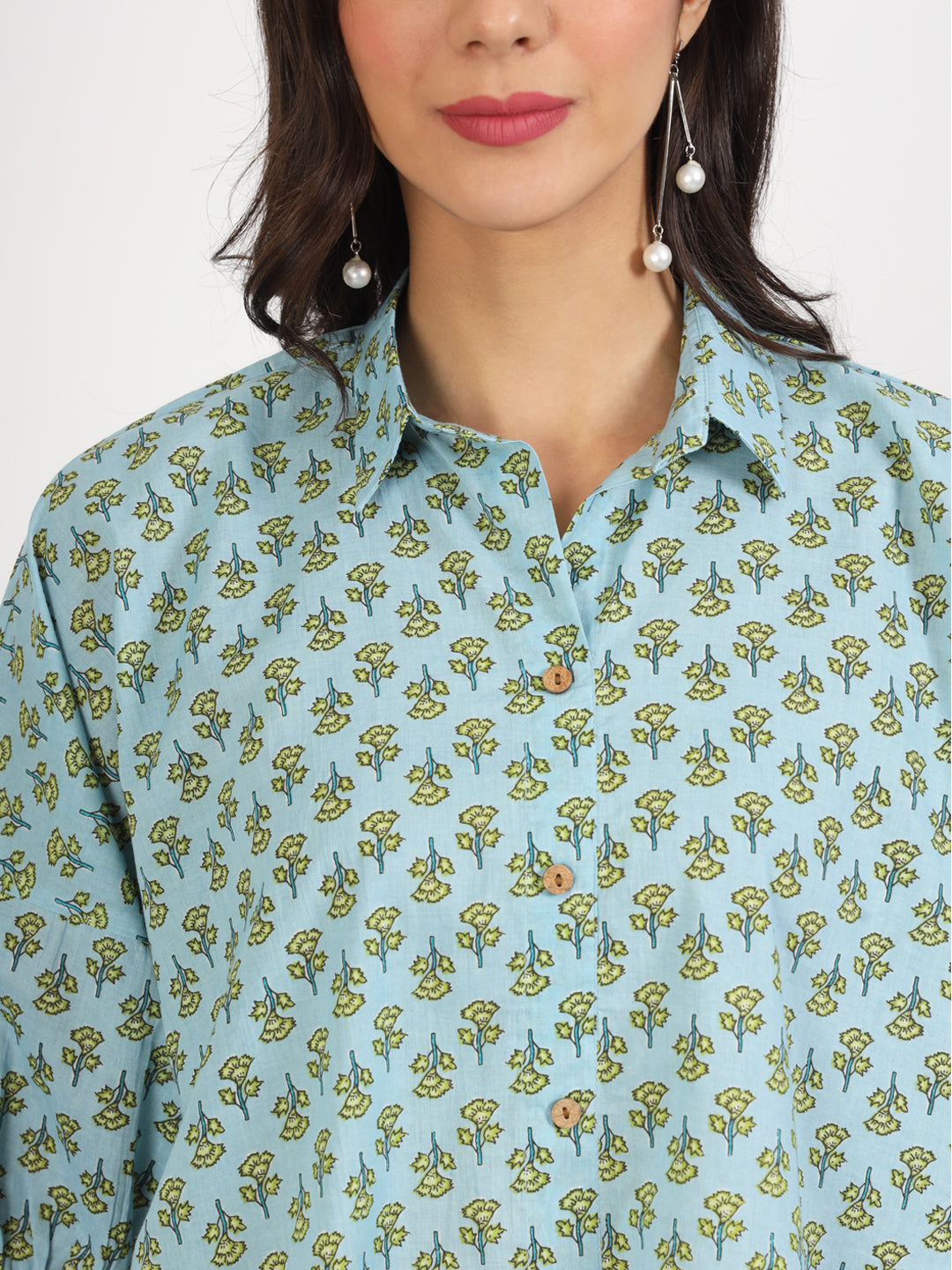 Eshani Sky Blue Floral Printed Cotton Tops