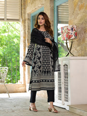 Eshani Black Cotton Straight Fit Knee Long Kurta Set for Women