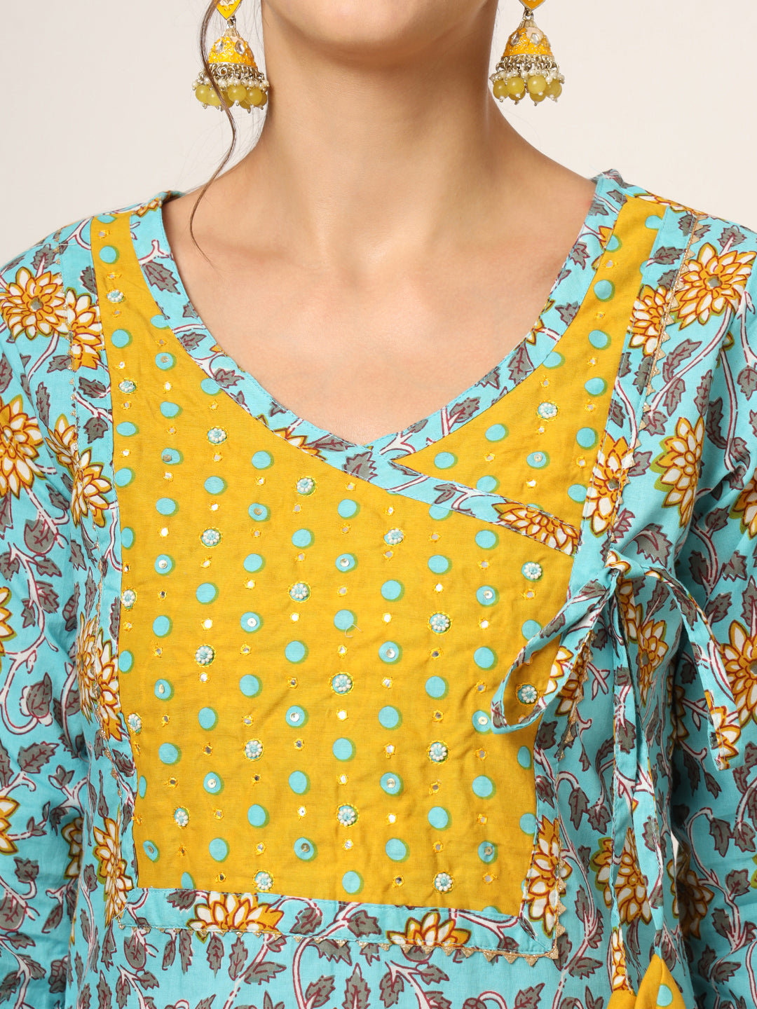 ESHANI Blue Floral Print Cotton Straight fit Kurta Set