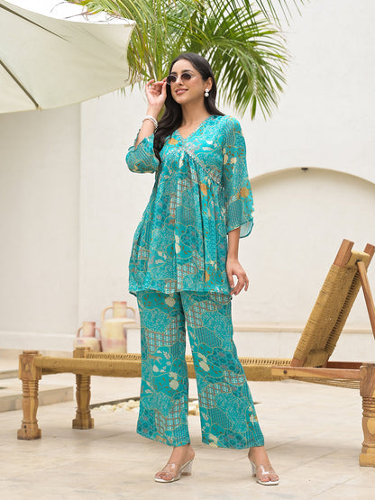 Eshani Turquoise Digital Print Muslin Co-ord set