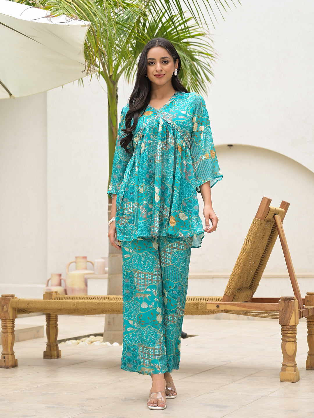 Eshani Turquoise Digital Print Muslin Co-ord set