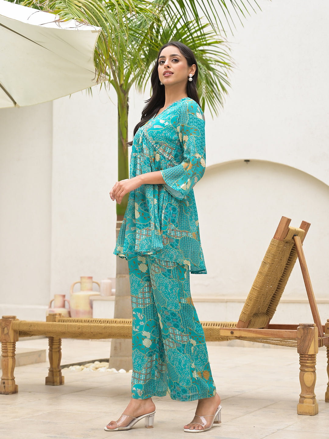 Eshani Turquoise Digital Print Muslin Co-ord set