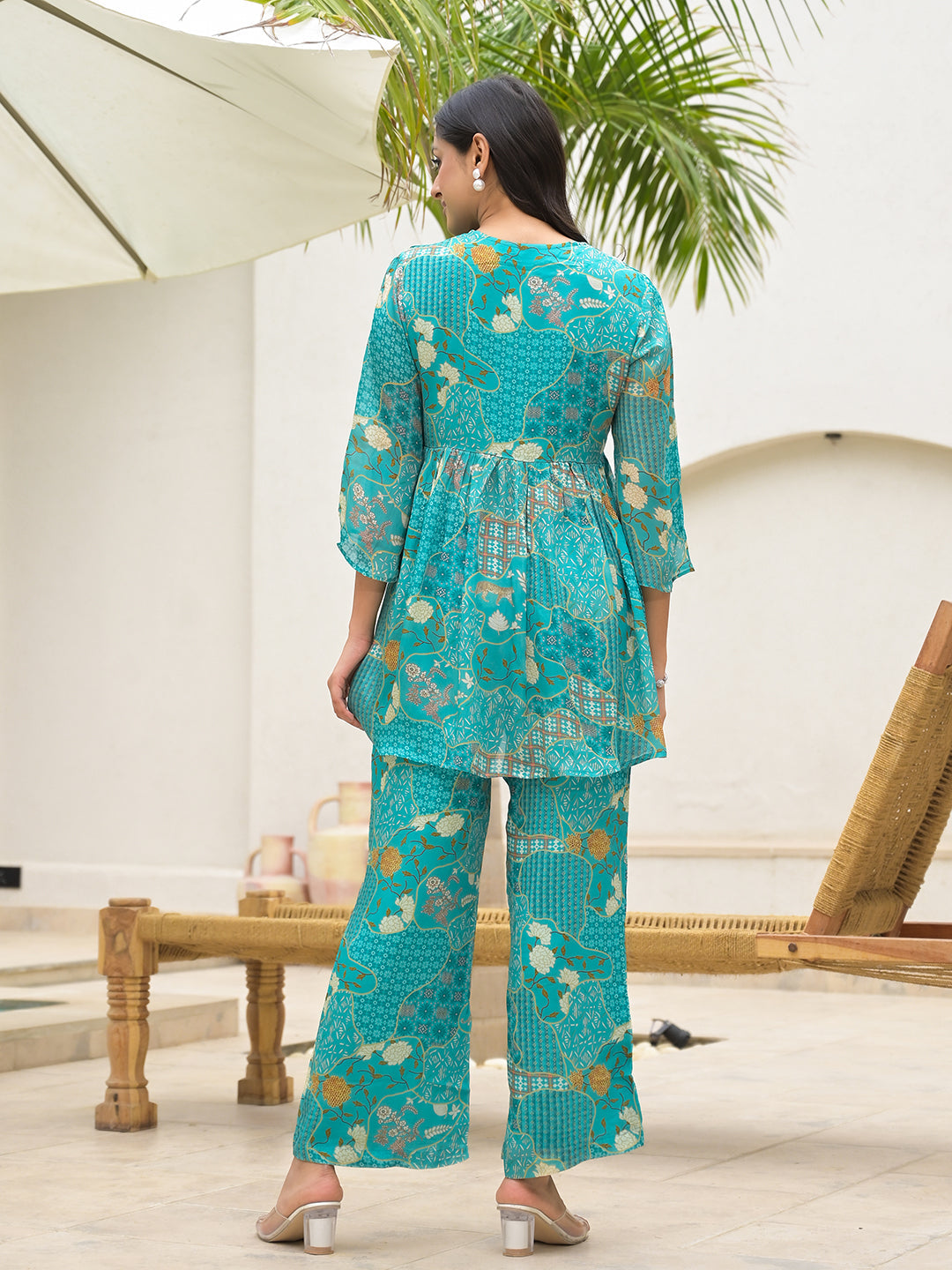 Eshani Turquoise Digital Print Muslin Co-ord set