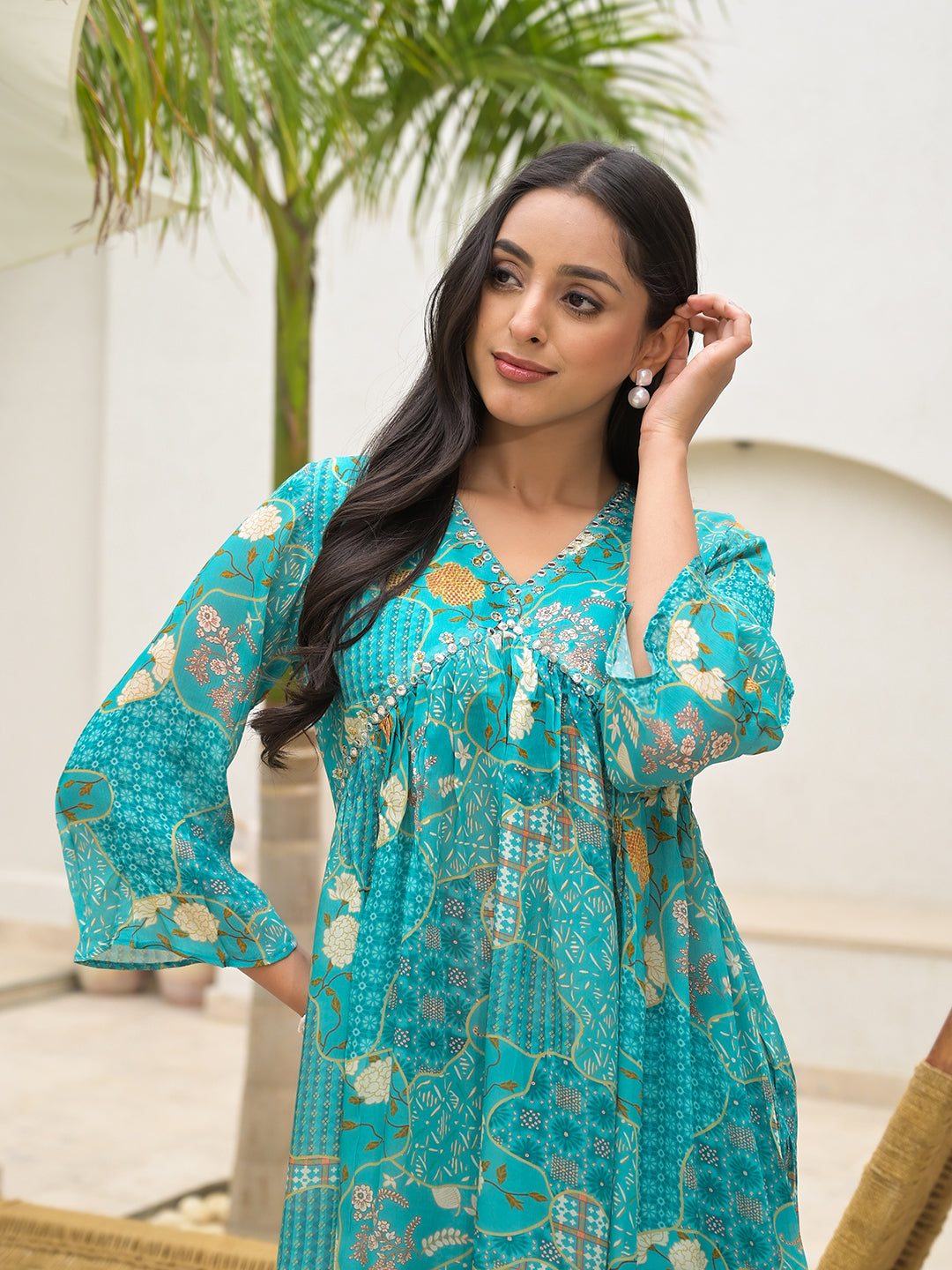 Eshani Turquoise Digital Print Muslin Co-ord set