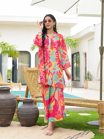 Eshani Pink Multi Digital Printed Muslin Co-ord set