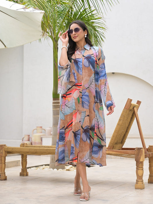 Eshani Blue Multi Digital Printed Chinon Kaftan Dress