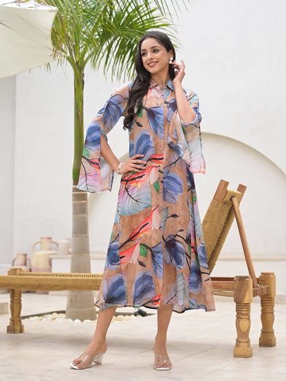 Eshani Blue Multi Digital Printed Chinon Kaftan Dress