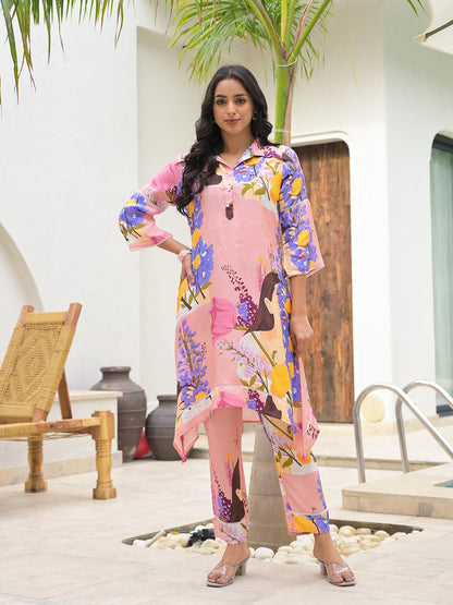 Eshani Pink Multi Digital Printed Muslin Co-ord set