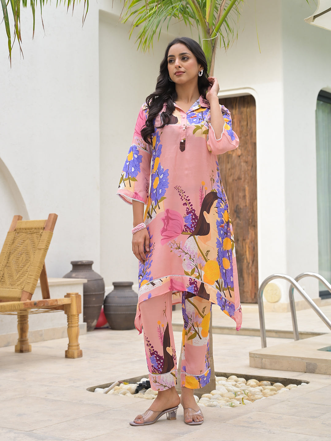 Eshani Pink Multi Digital Printed Muslin Co-ord set