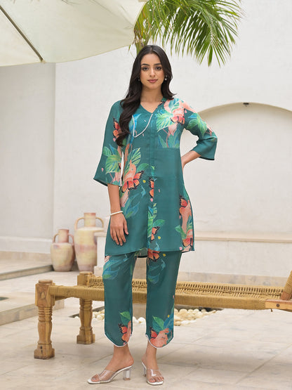 Eshani Dark Green Digital Printed Muslin Co-ord set