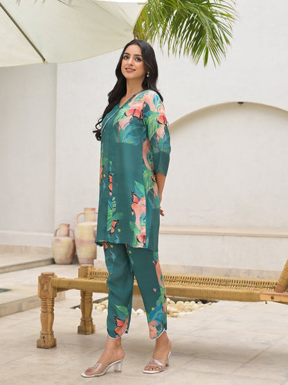 Eshani Dark Green Digital Printed Muslin Co-ord set