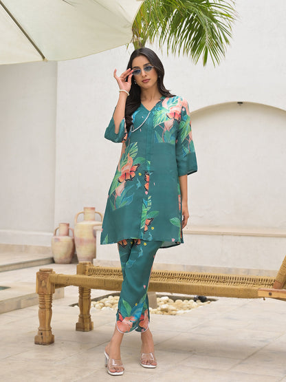 Eshani Dark Green Digital Printed Muslin Co-ord set