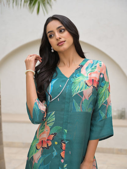 Eshani Dark Green Digital Printed Muslin Co-ord set