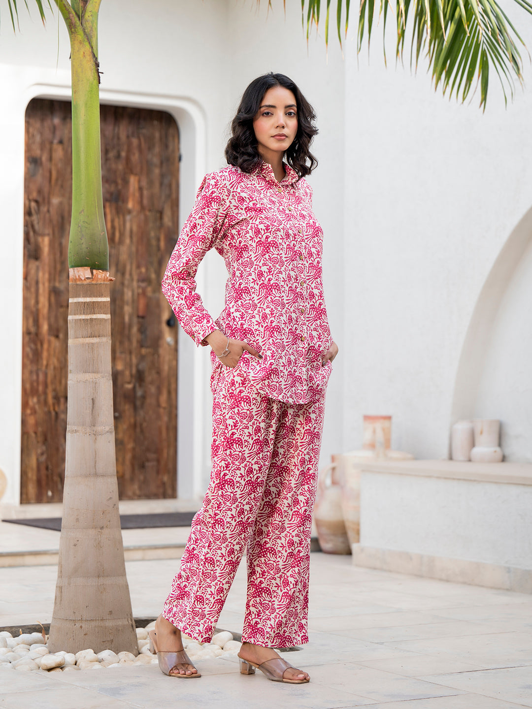 Eshani Red Floral Printed Rayon Co-ord Set