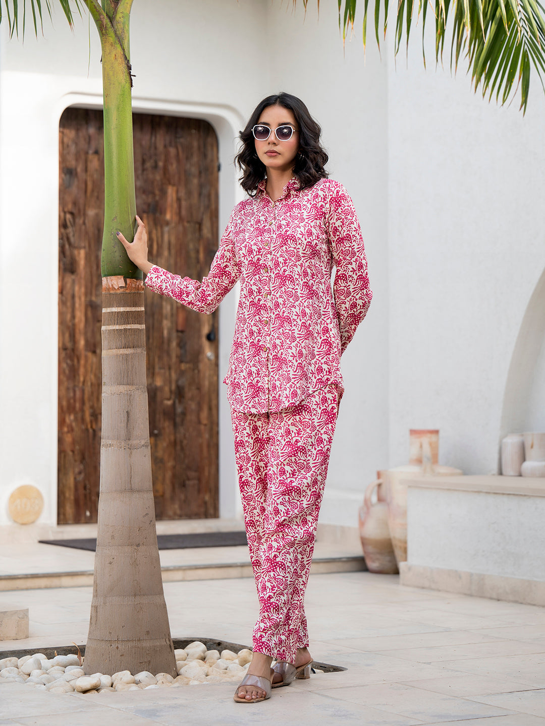 Eshani Red Floral Printed Rayon Co-ord Set