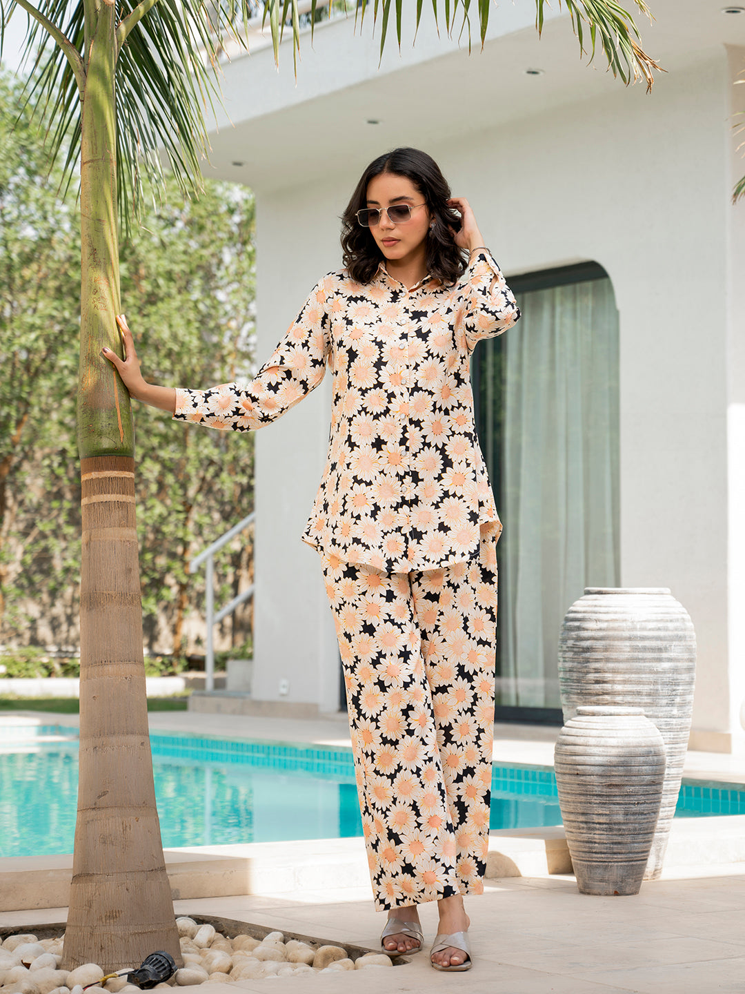 Eshani Black Floral Printed Rayon Co-ord Set