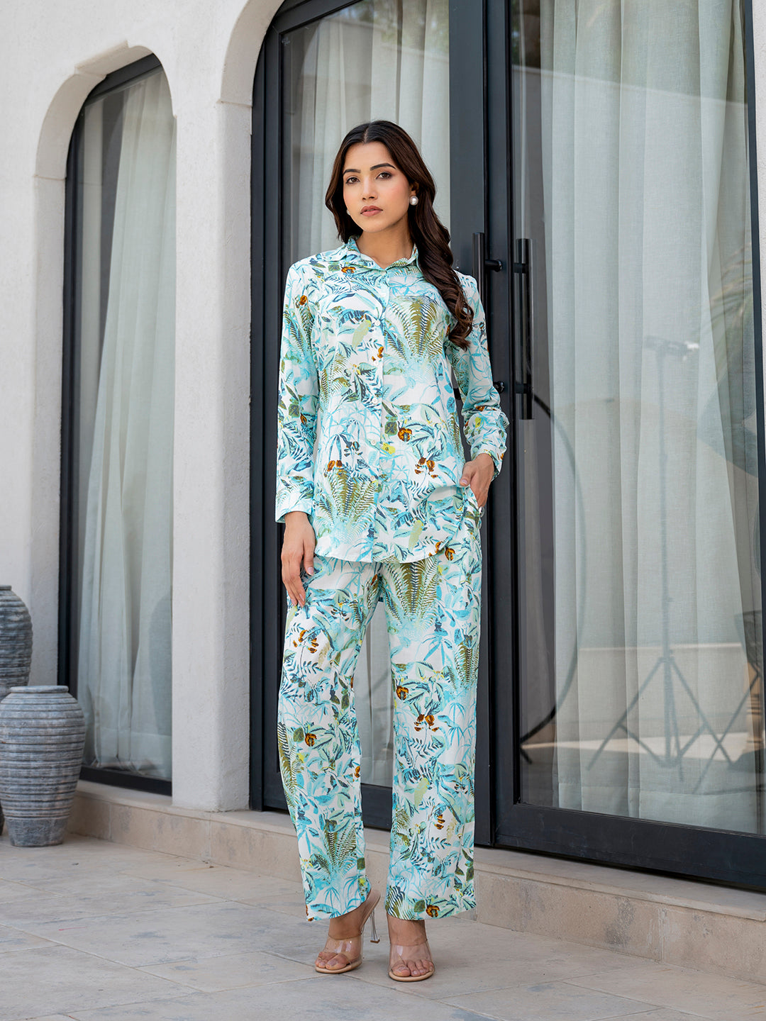 Eshani Sky Blue Floral Printed Rayon Co-ord Set