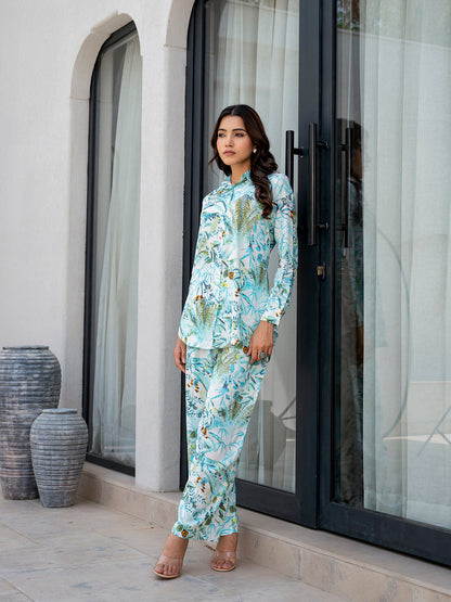 Eshani Sky Blue Floral Printed Rayon Co-ord Set