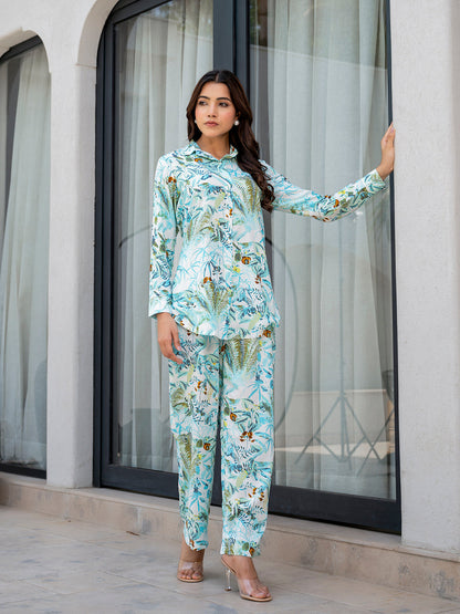 Eshani Sky Blue Floral Printed Rayon Co-ord Set