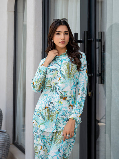 Eshani Sky Blue Floral Printed Rayon Co-ord Set