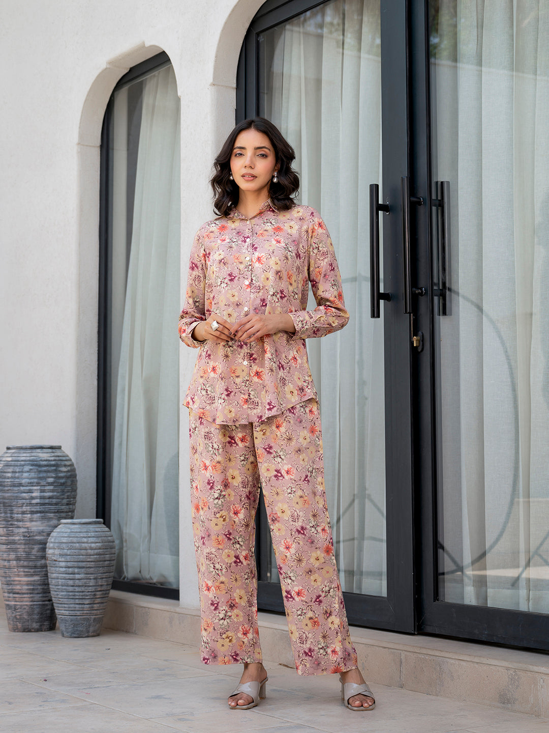 Eshani Purple Multi Floral Printed Rayon Co-ord Set