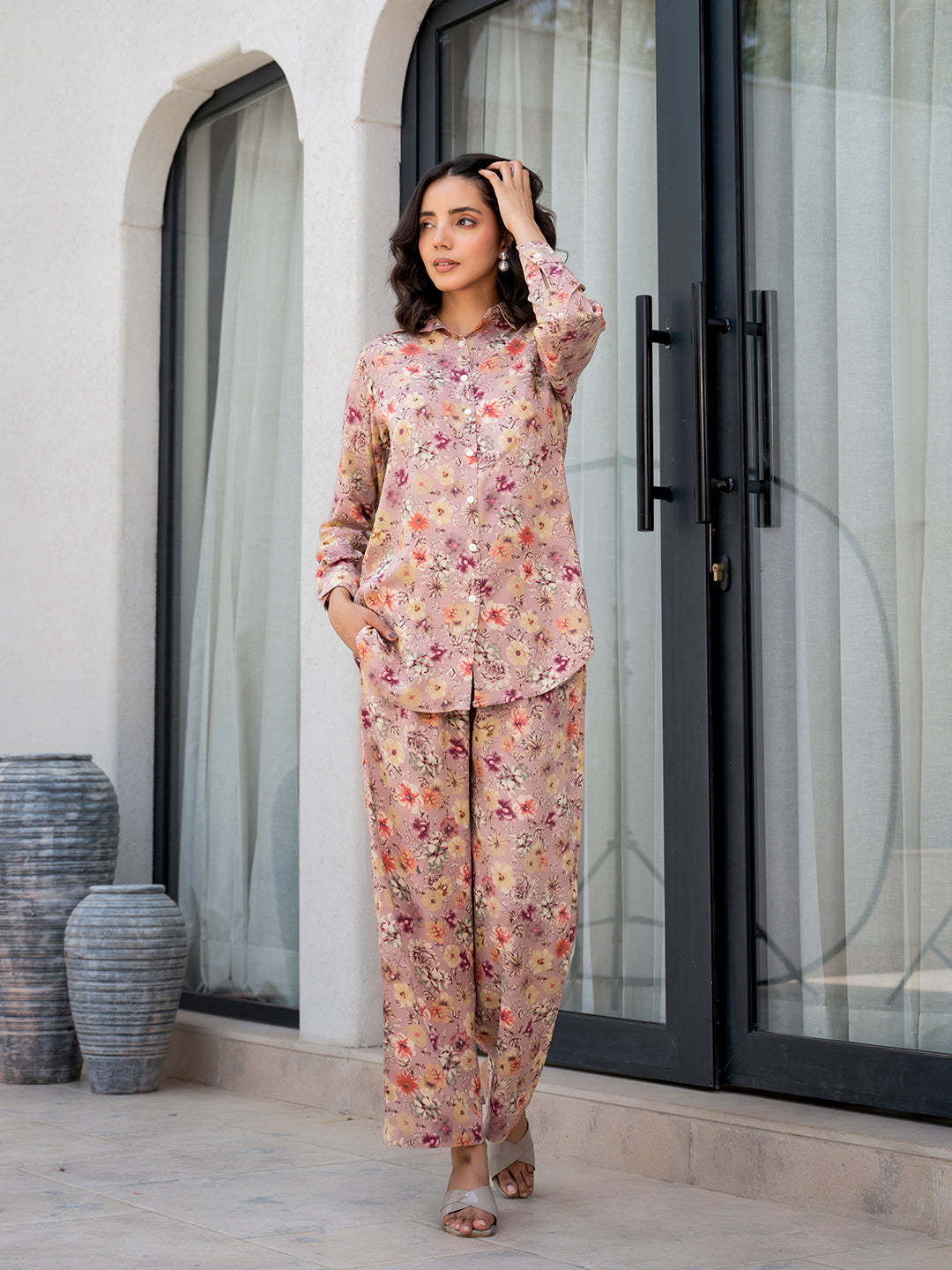 Eshani Purple Multi Floral Printed Rayon Co-ord Set