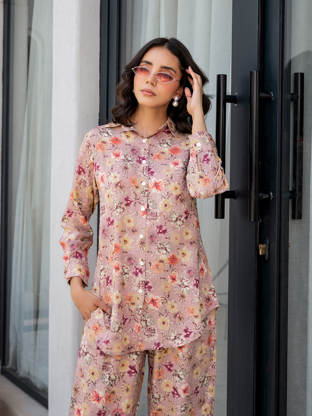 Eshani Purple Multi Floral Printed Rayon Co-ord Set
