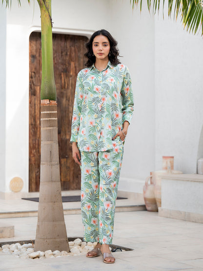 Eshani Sky Blue Floral Printed Rayon Co-ord Set