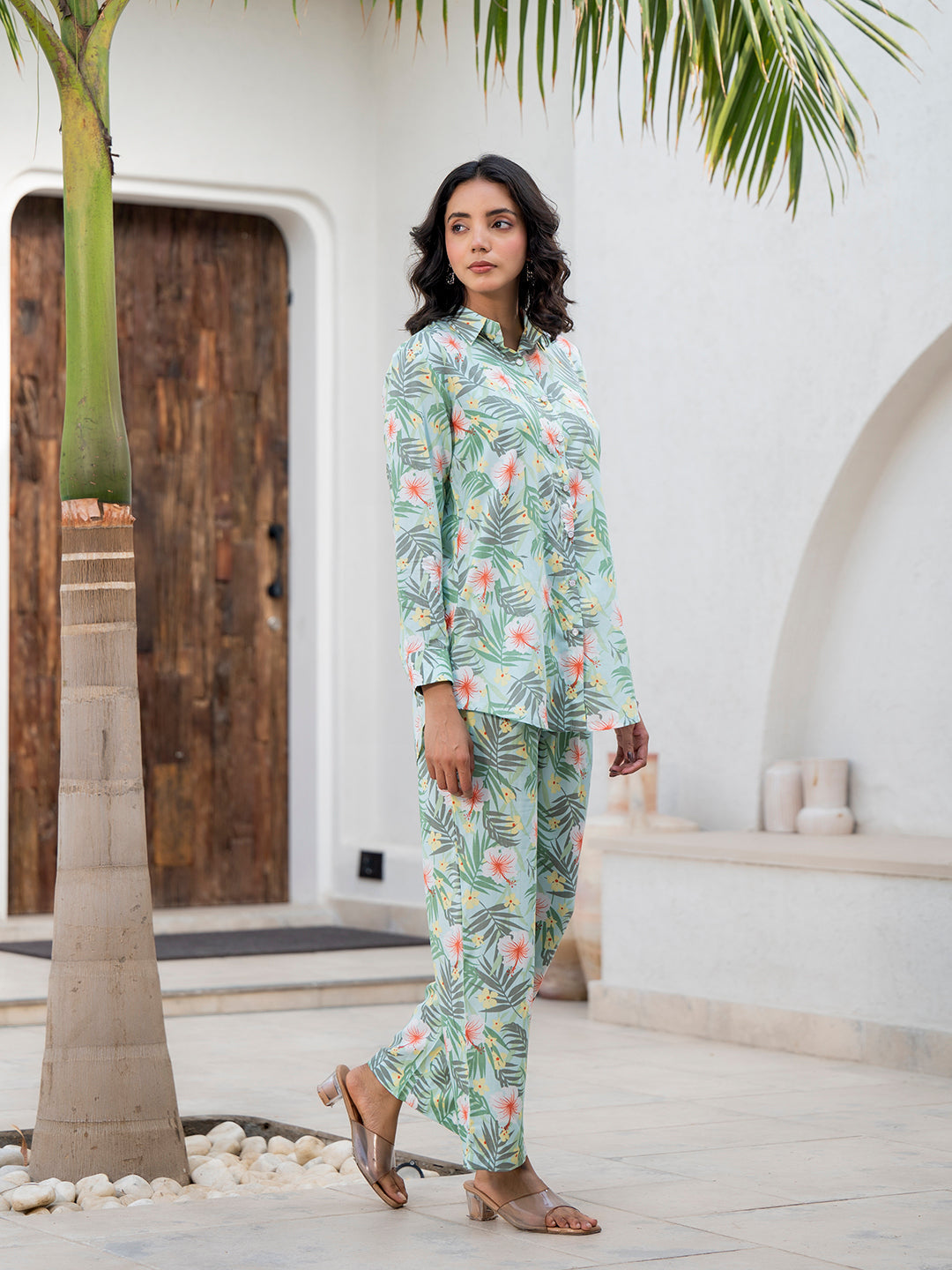 Eshani Sky Blue Floral Printed Rayon Co-ord Set