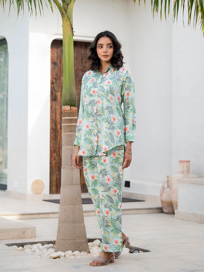 Eshani Sky Blue Floral Printed Rayon Co-ord Set