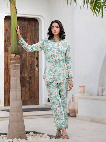 Eshani Sky Blue Floral Printed Rayon Co-ord Set