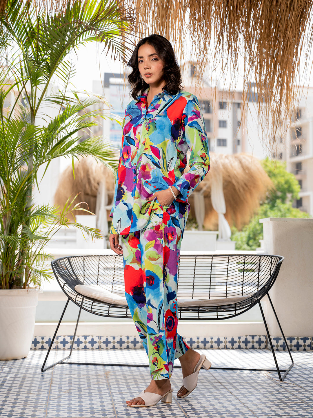 Eshani Multi Floral Printed Rayon Co-ord set for Women