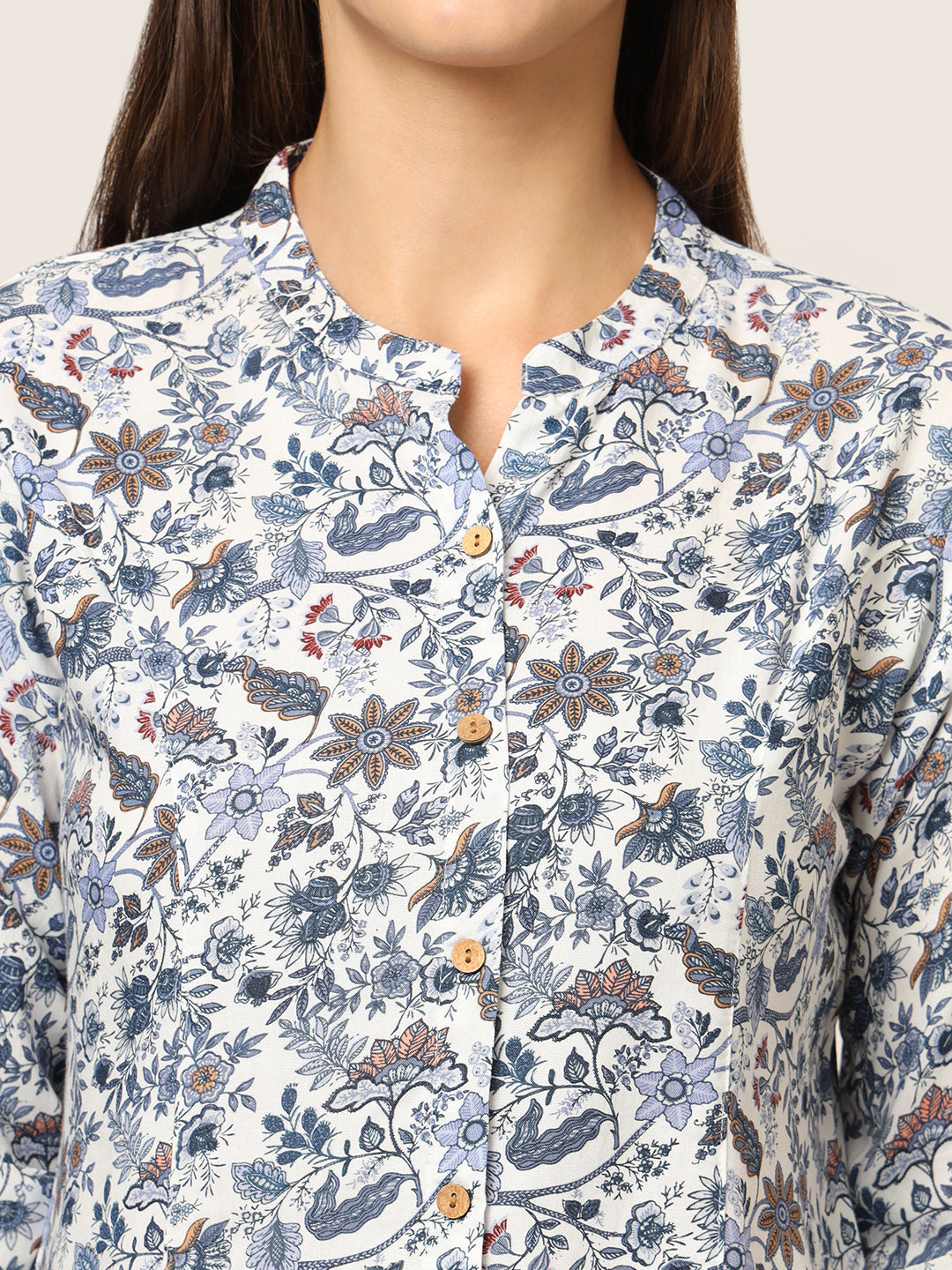 ESHANI Blue Printed Rayon Fabric Shirt Style Top
