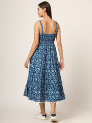 ESHANI Sky Blue Printed Cotton Fabric Fit & Flare Dress