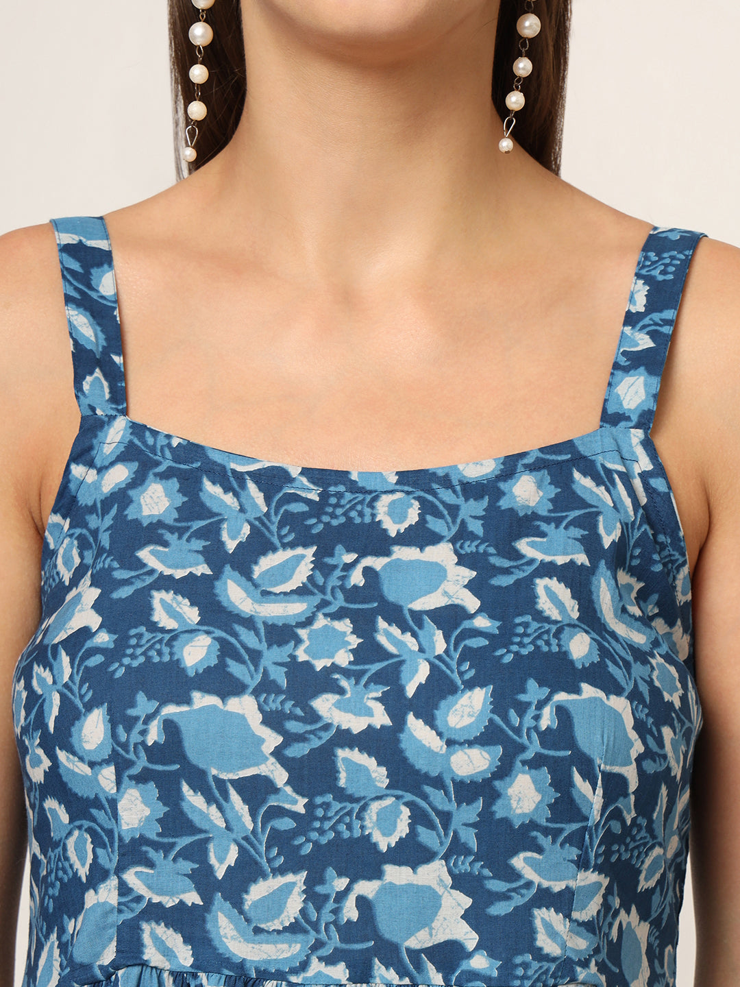 ESHANI Sky Blue Printed Cotton Fabric Fit & Flare Dress