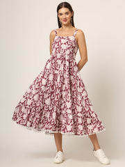 ESHANI Burgundy Printed Cotton Fabric Fit & Flare Dress