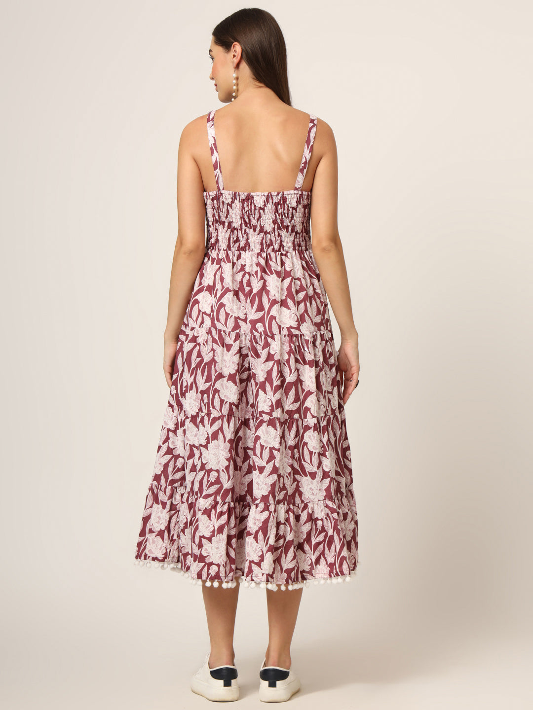 ESHANI Burgundy Printed Cotton Fabric Fit & Flare Dress
