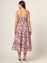 ESHANI Burgundy Printed Cotton Fabric Fit & Flare Dress