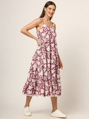 ESHANI Burgundy Printed Cotton Fabric Fit & Flare Dress