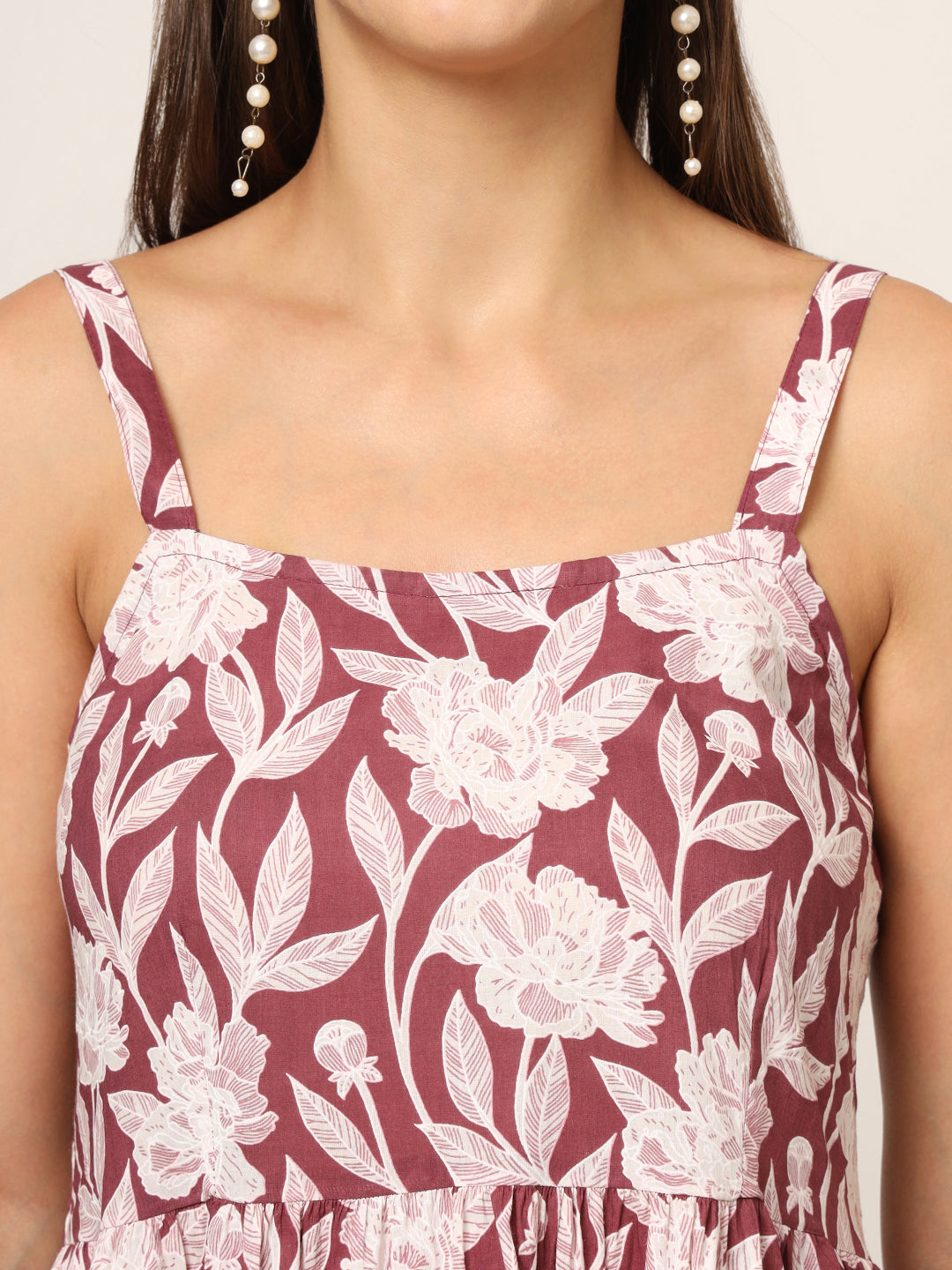 ESHANI Burgundy Printed Cotton Fabric Fit & Flare Dress