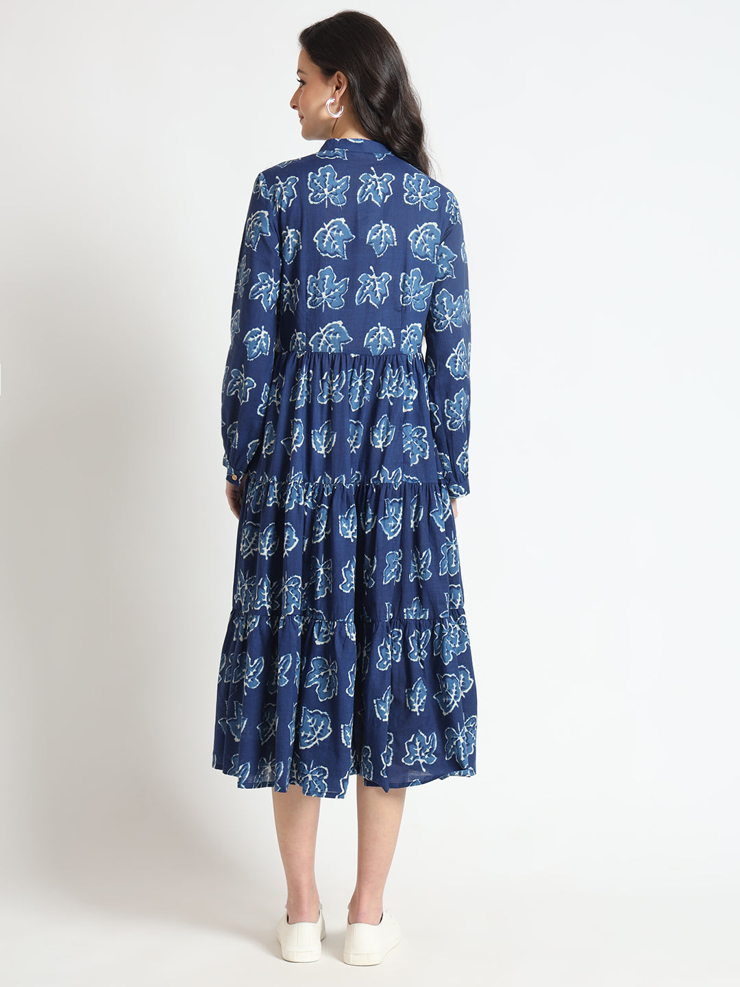 ESHANI Blue Floral Print Cotton Fabric Flared Dress
