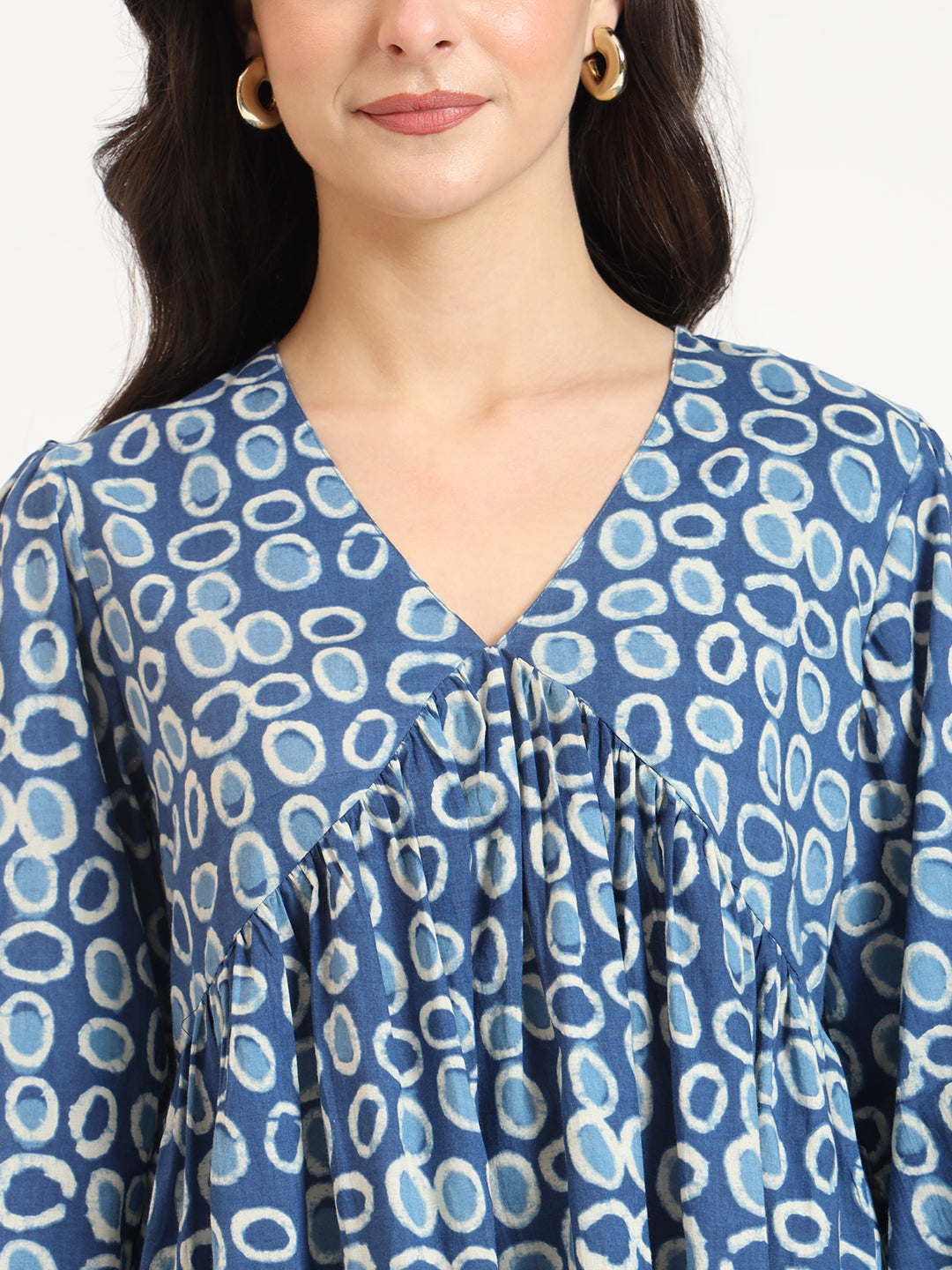 ESHANI Blue Cotton V-Neck Top