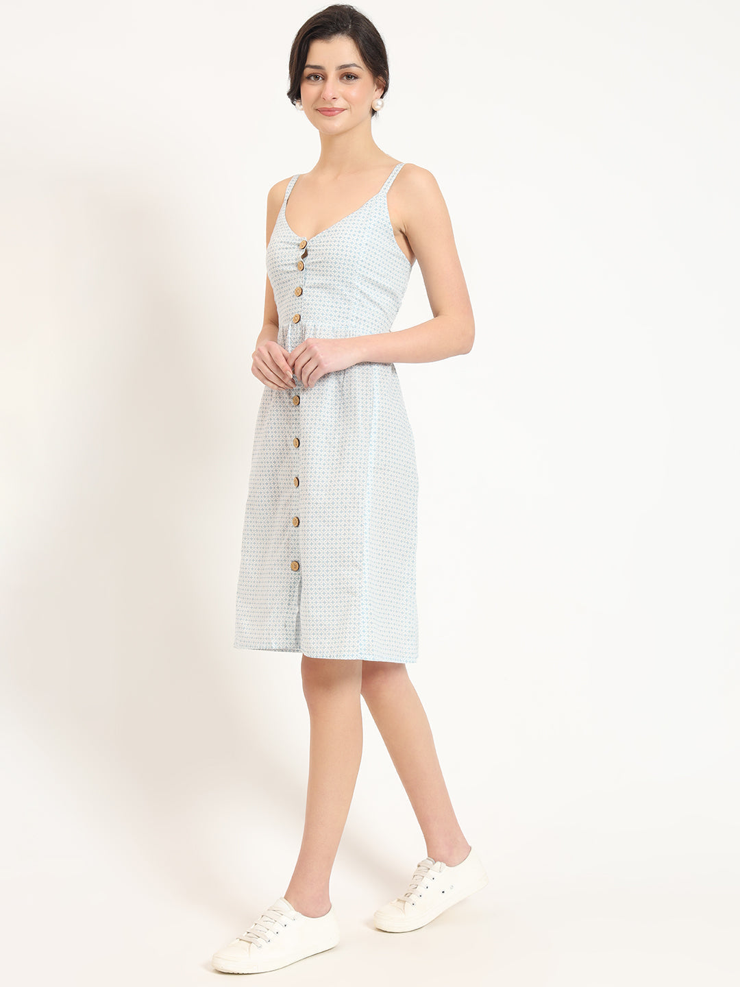 ESHANI Blue Ethnic Motif Shoulder Strip Dress