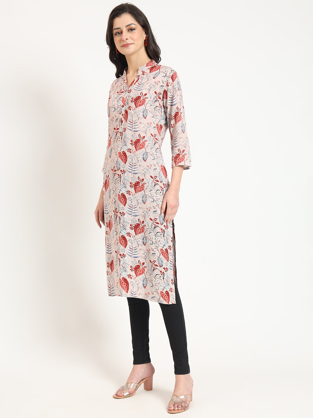 ESHANI Multicolour Floral Print Rayon Fabric Straight Kurta