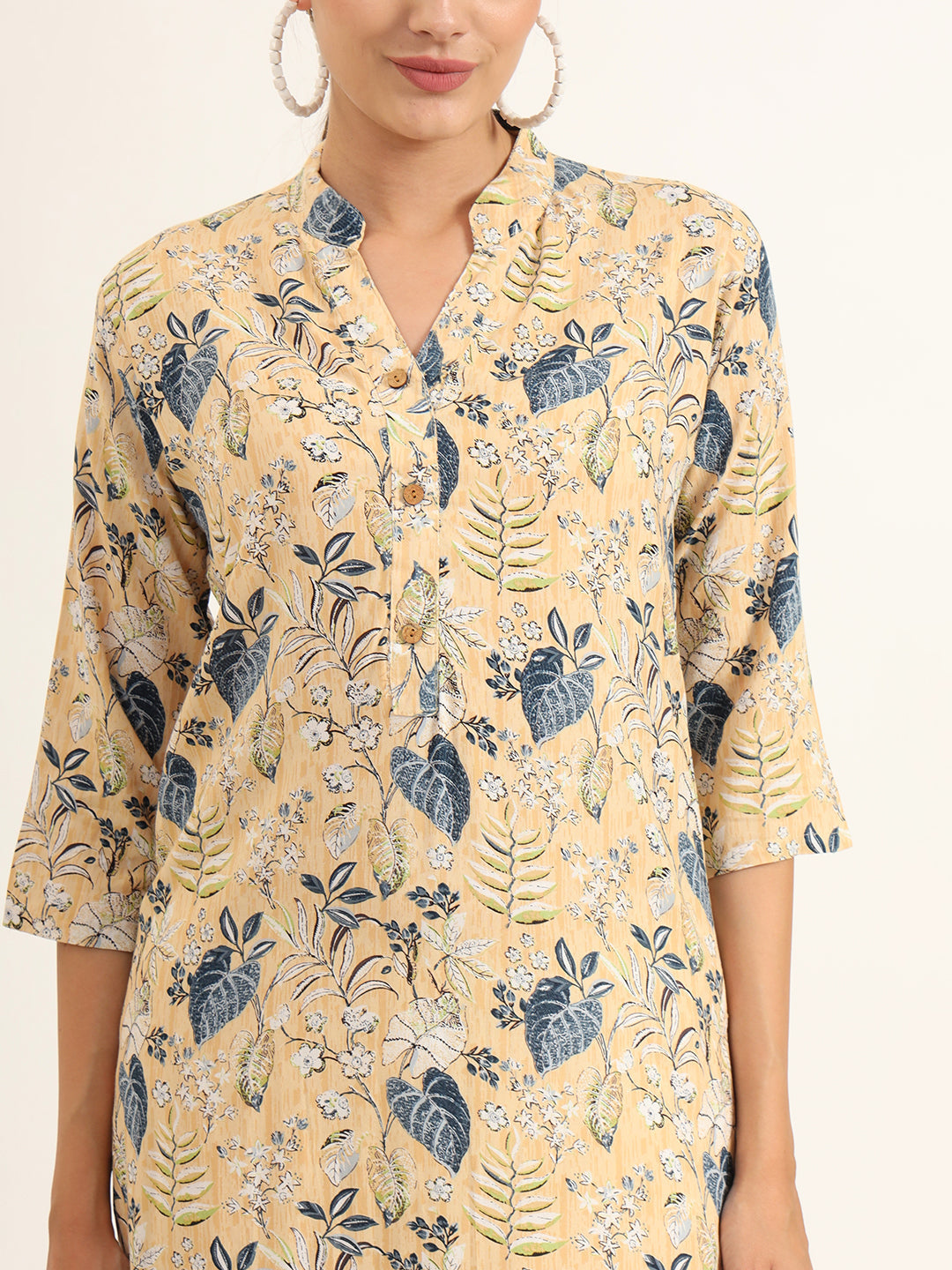 ESHANI Yellow Floral Print Rayon Straight Kurta