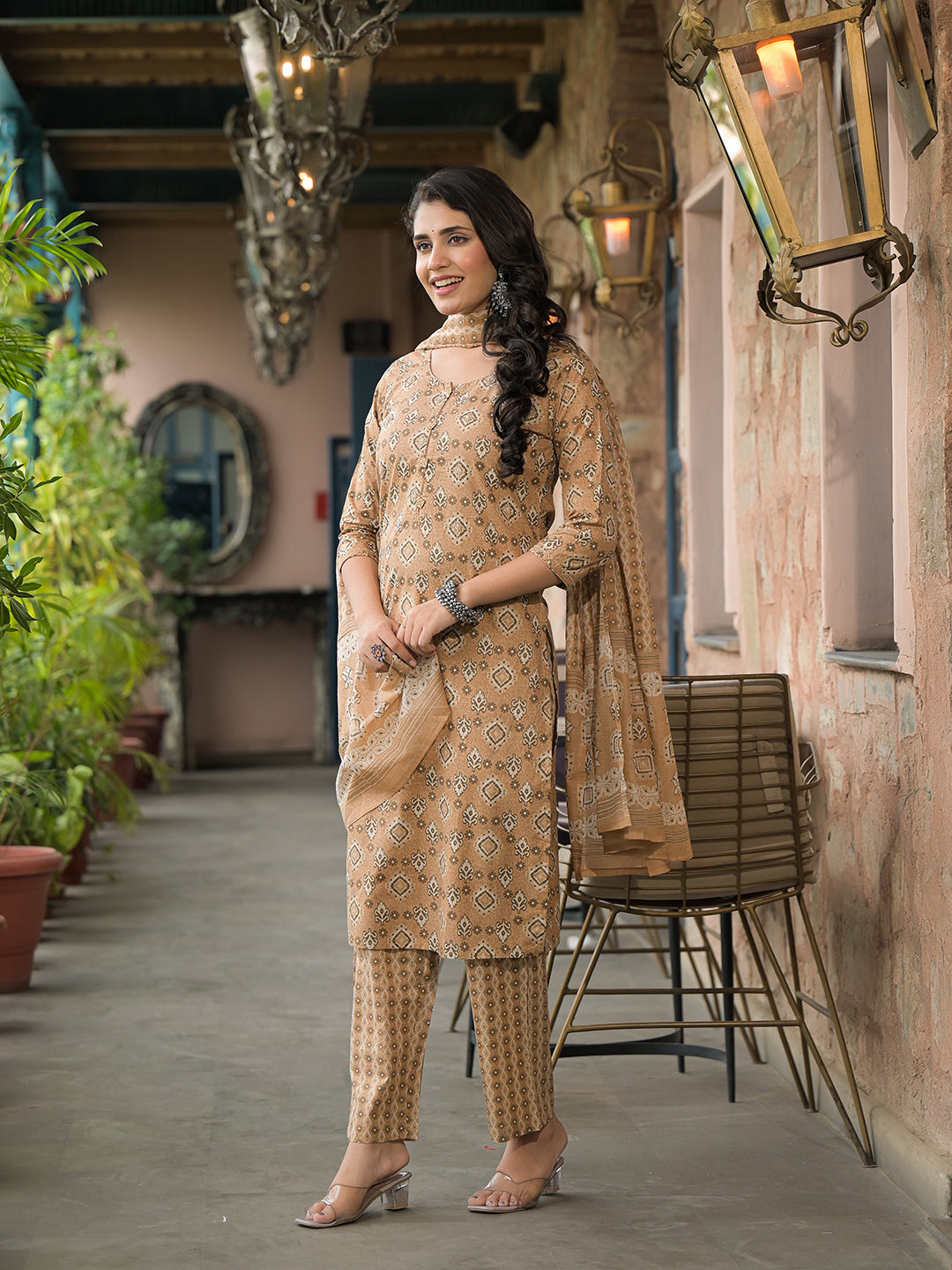 Eshani Brown Cotton Kurta Pant with Dupatta
