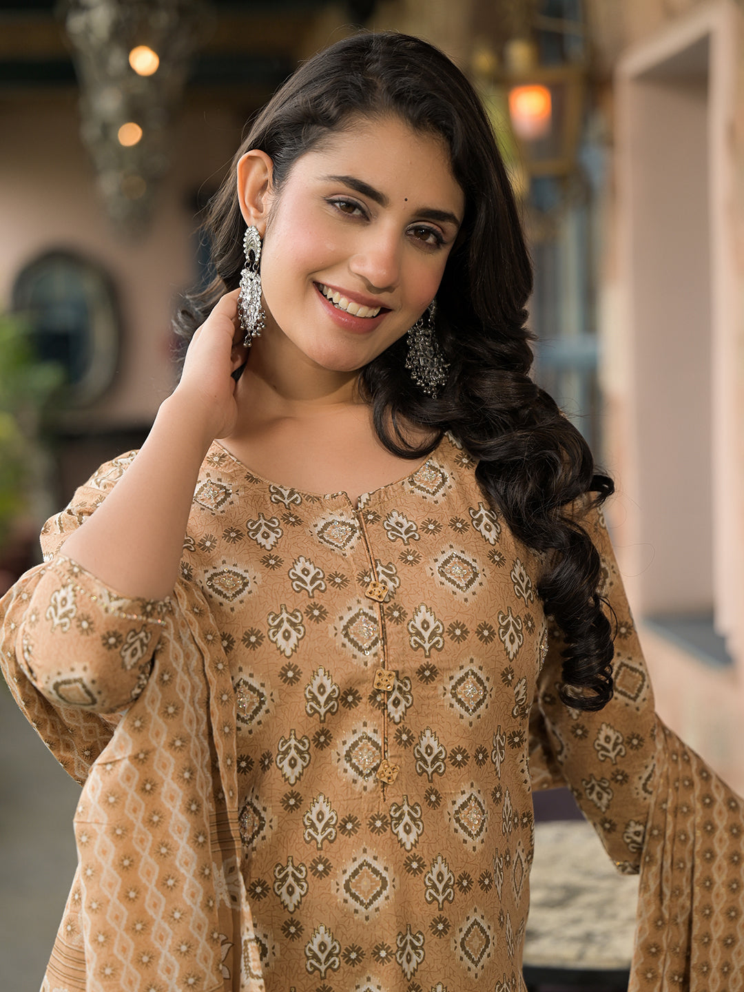Eshani Brown Cotton Kurta Pant with Dupatta