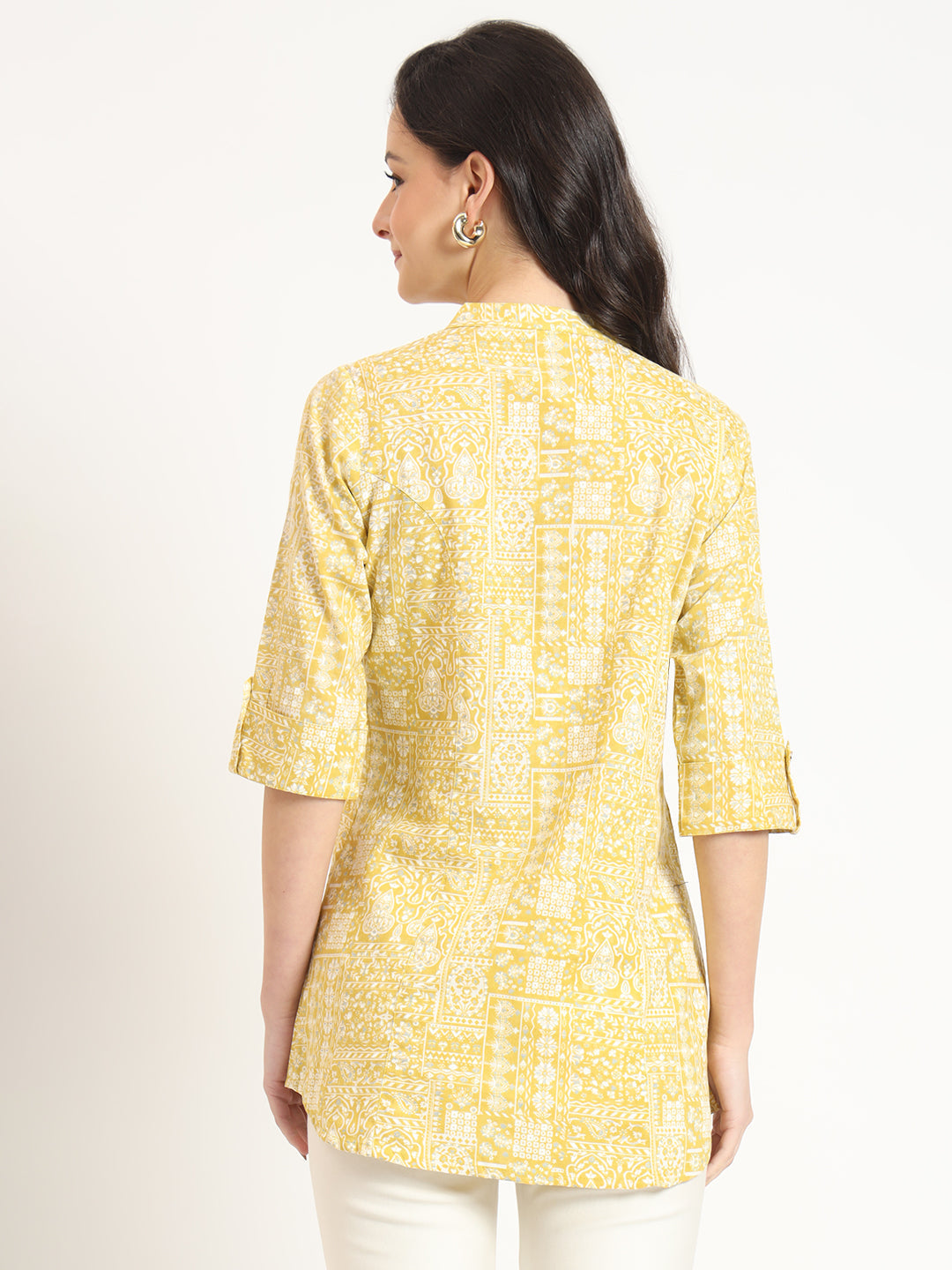 ESHANI Yellow Cotton Fabric Straight Top